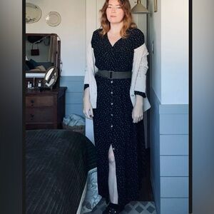 Vintage Laura Ashley Black floral long sleeved maxi dress